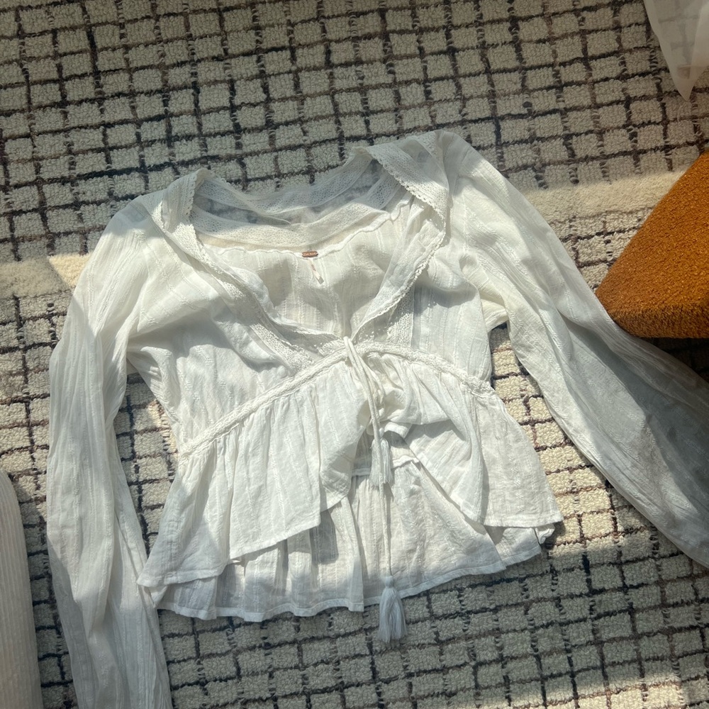 Free People White Ruffled Blouse